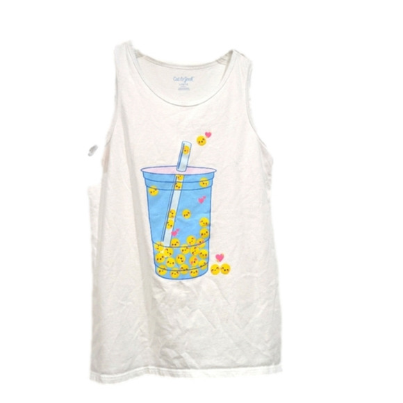 Girls bobba tea white tank top, size 10-12 - Picture 2 of 5